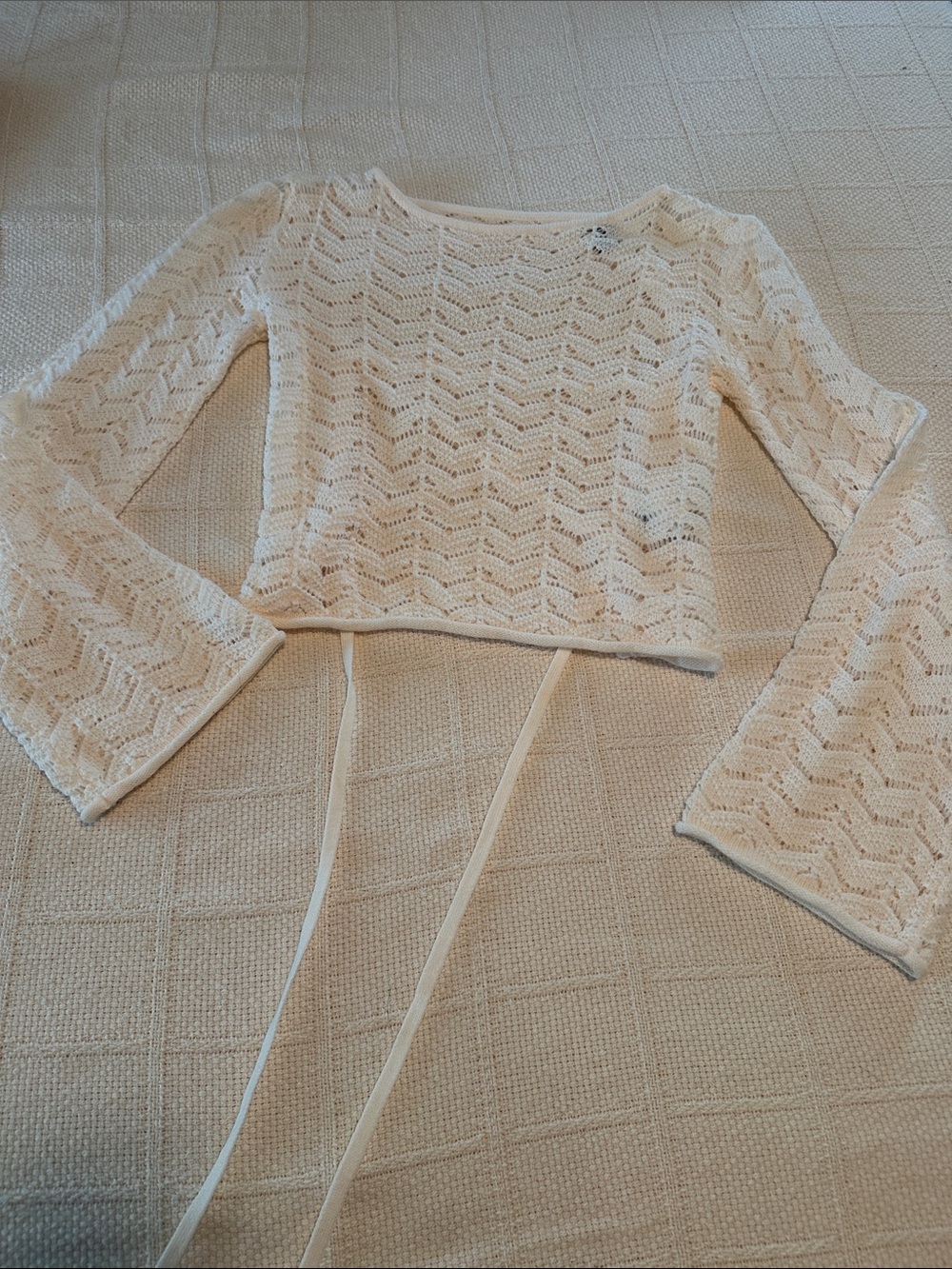 H&M Cream Open-Knit Scoop Neck Tie-back Sweater